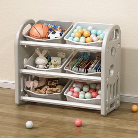 Kids Toy Storage Organizer with 6 Bins, Multi-functional Nursery Organizer Kids Furniture Set Toy Storage Cabinet Unit with HDPE Shelf and Bins f (Option: Grey)