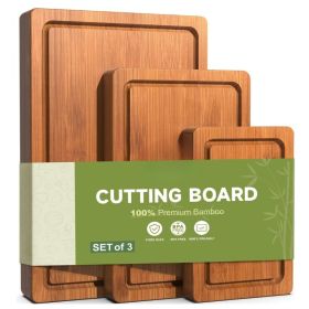 3-Piece Set Deep-Carbonized Bamboo Cutting Board For Kitchen  Crack Resistant Wood Chopping Boards With Deep Juice Grooves Pre Oiled Butcher Bloc (Option: BROWN)