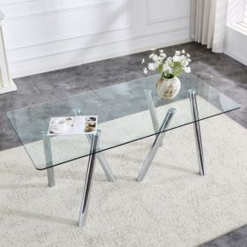 71-Inch Tempered Glass Dining Table With Sturdy Metal Legs (Option: Silver 6 legs)
